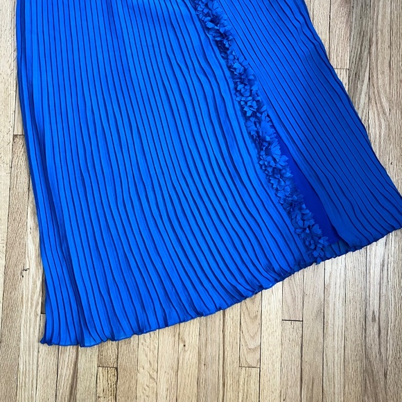 NWT Foxiedox Pleated Front Slit Floral Strap Sapphire Blue Midi Dress Size L - Picture 10 of 16